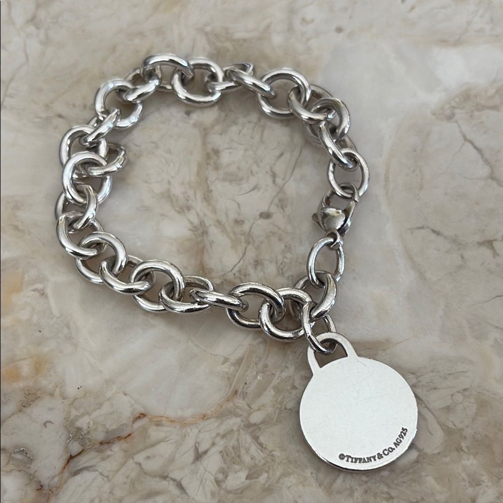 Tiffany & Co. 925 Sterling Silver Round Tag Chunky Link Bracelet Vintage Rare